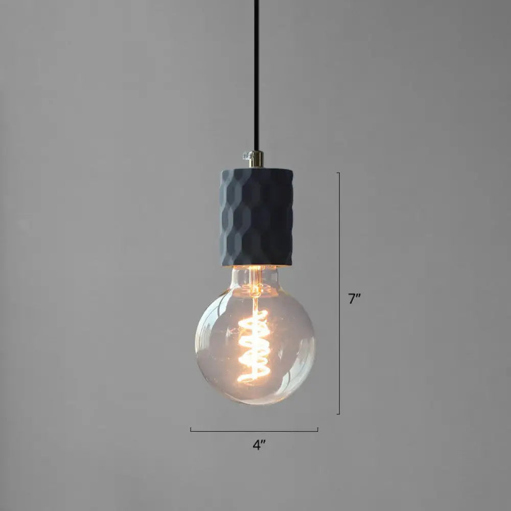 Bare Bulb Hanging Light Fixture - Minimalist Cement 1-Light Black Pendant Light for Restaurants