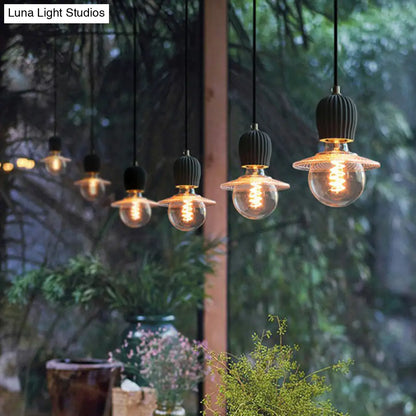 Bare Bulb Hanging Light Fixture - Minimalist Cement 1-Light Black Pendant Light for Restaurants