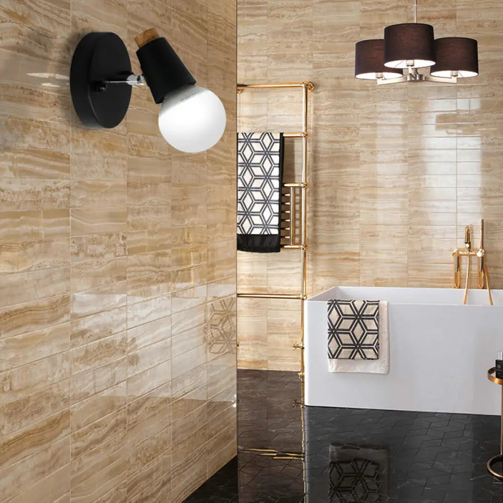 Aplique de pared metálico con bombilla desnuda: Lámpara de pared industrial negra de 1 luz para baño