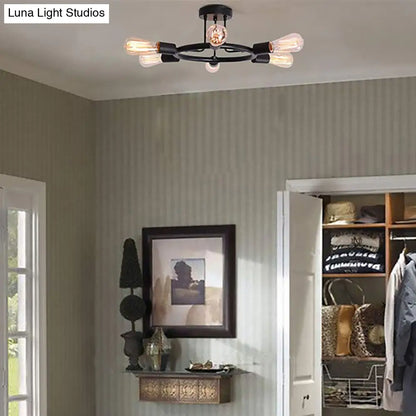 مصباح سقف نصف مسطح معدني من DecorBites™ Bare Bulb Mid Century - 6 رؤوس - لمسة نهائية من النحاس/الأسود