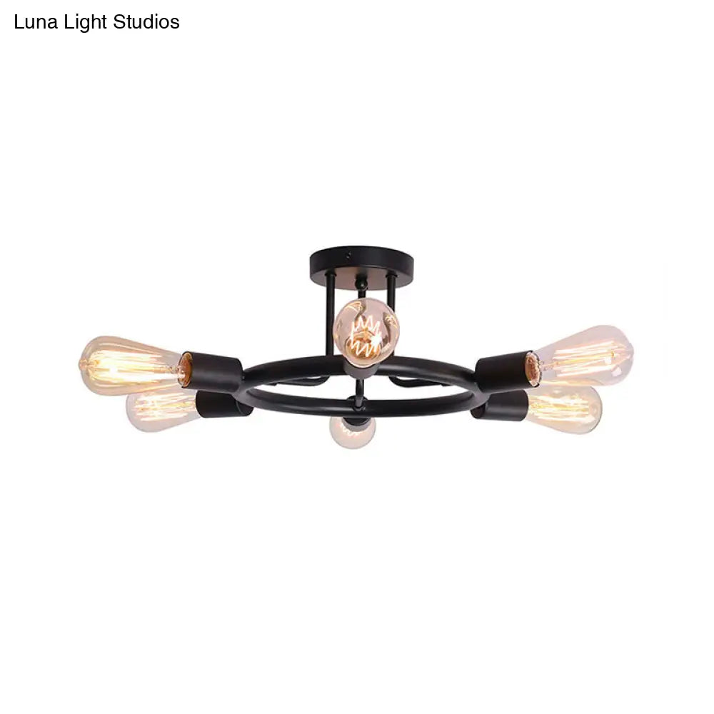 مصباح سقف نصف مسطح معدني من DecorBites™ Bare Bulb Mid Century - 6 رؤوس - لمسة نهائية من النحاس/الأسود