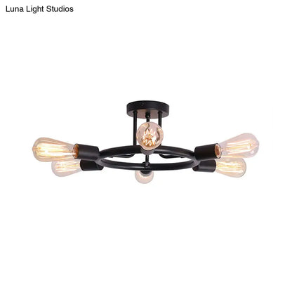 مصباح سقف نصف مسطح معدني من DecorBites™ Bare Bulb Mid Century - 6 رؤوس - لمسة نهائية من النحاس/الأسود