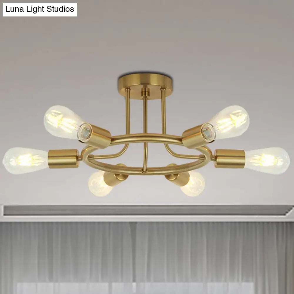 مصباح سقف نصف مسطح معدني من DecorBites™ Bare Bulb Mid Century - 6 رؤوس - لمسة نهائية من النحاس/الأسود