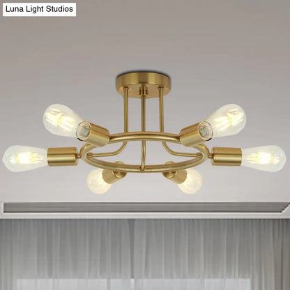 مصباح سقف نصف مسطح معدني من DecorBites™ Bare Bulb Mid Century - 6 رؤوس - لمسة نهائية من النحاس/الأسود