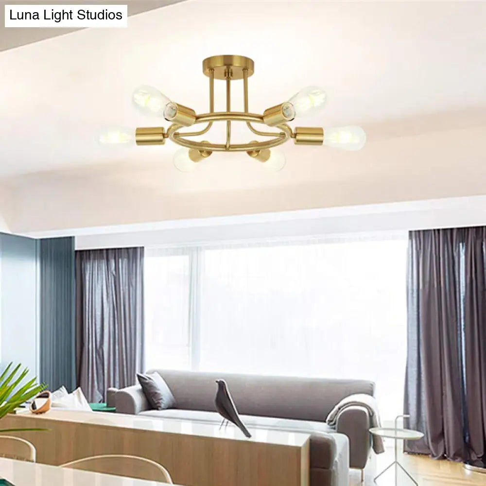 مصباح سقف نصف مسطح معدني من DecorBites™ Bare Bulb Mid Century - 6 رؤوس - لمسة نهائية من النحاس/الأسود