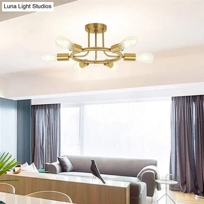 مصباح سقف نصف مسطح معدني من DecorBites™ Bare Bulb Mid Century - 6 رؤوس - لمسة نهائية من النحاس/الأسود