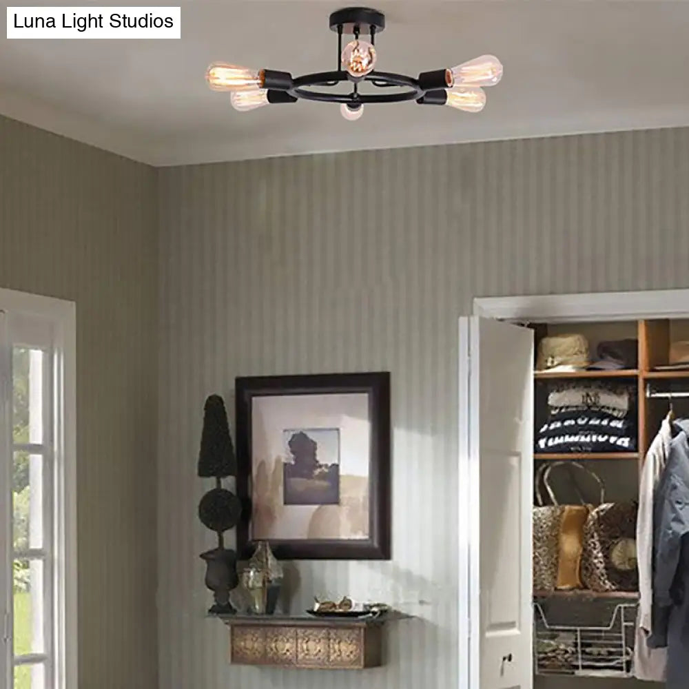 مصباح سقف نصف مسطح معدني من DecorBites™ Bare Bulb Mid Century - 6 رؤوس - لمسة نهائية من النحاس/الأسود