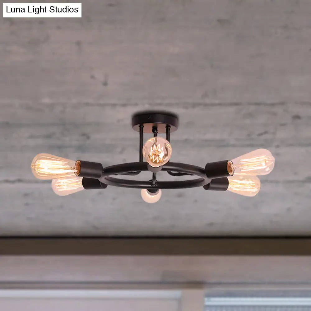 مصباح سقف نصف مسطح معدني من DecorBites™ Bare Bulb Mid Century - 6 رؤوس - لمسة نهائية من النحاس/الأسود