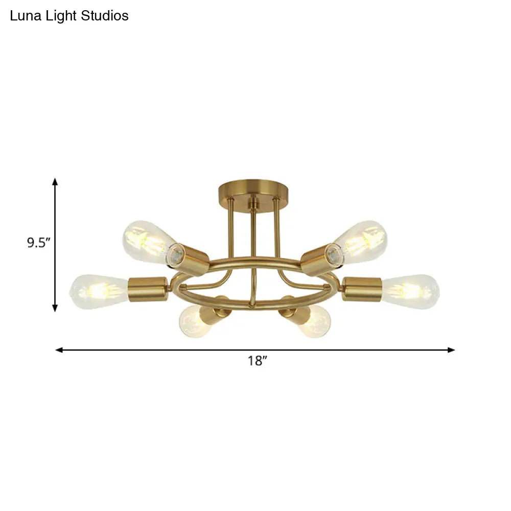 مصباح سقف نصف مسطح معدني من DecorBites™ Bare Bulb Mid Century - 6 رؤوس - لمسة نهائية من النحاس/الأسود