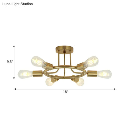 مصباح سقف نصف مسطح معدني من DecorBites™ Bare Bulb Mid Century - 6 رؤوس - لمسة نهائية من النحاس/الأسود