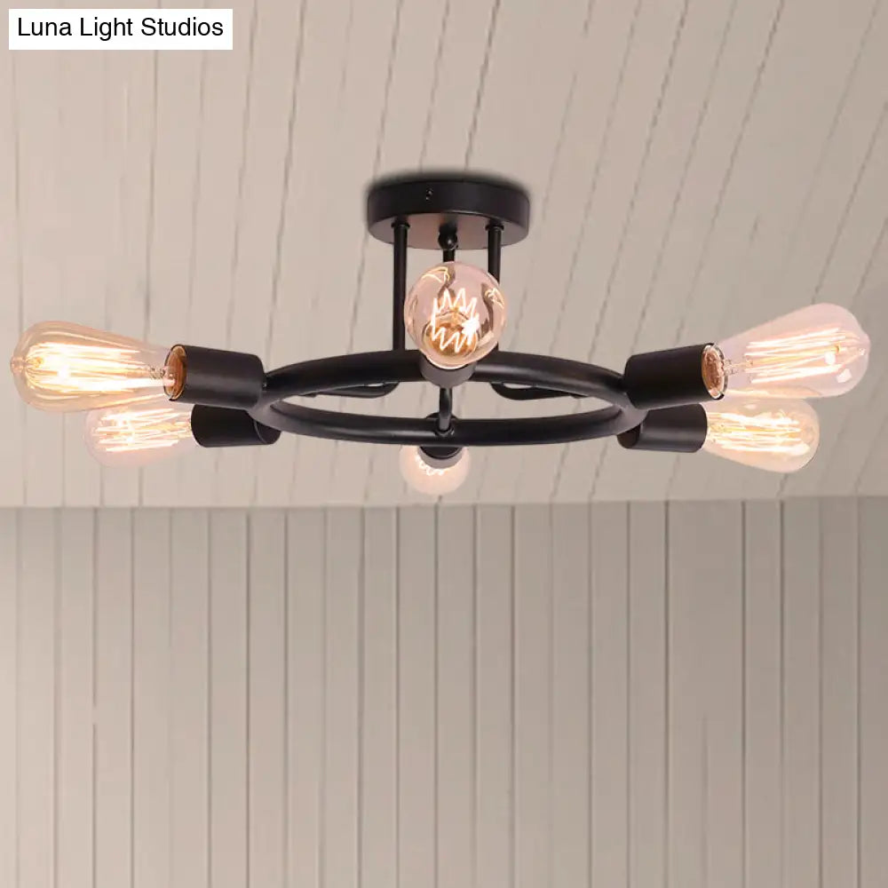 مصباح سقف نصف مسطح معدني من DecorBites™ Bare Bulb Mid Century - 6 رؤوس - لمسة نهائية من النحاس/الأسود