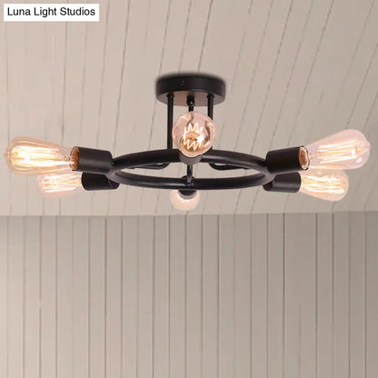 مصباح سقف نصف مسطح معدني من DecorBites™ Bare Bulb Mid Century - 6 رؤوس - لمسة نهائية من النحاس/الأسود