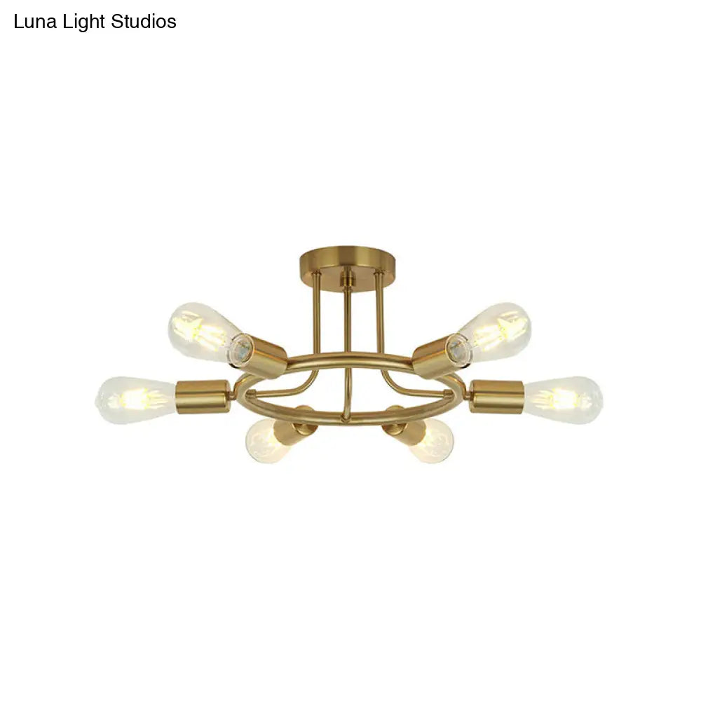 مصباح سقف نصف مسطح معدني من DecorBites™ Bare Bulb Mid Century - 6 رؤوس - لمسة نهائية من النحاس/الأسود