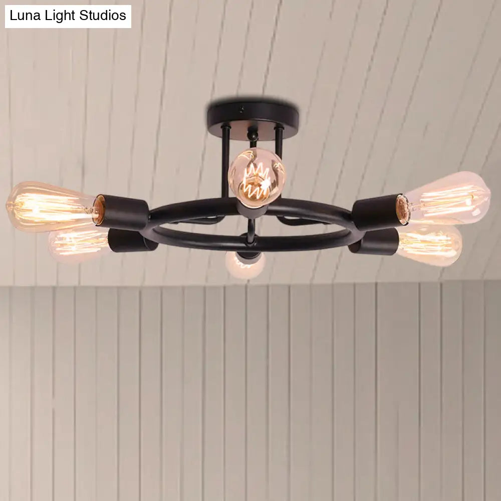 مصباح سقف نصف مسطح معدني من DecorBites™ Bare Bulb Mid Century - 6 رؤوس - لمسة نهائية من النحاس/الأسود