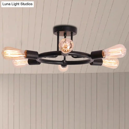 مصباح سقف نصف مسطح معدني من DecorBites™ Bare Bulb Mid Century - 6 رؤوس - لمسة نهائية من النحاس/الأسود