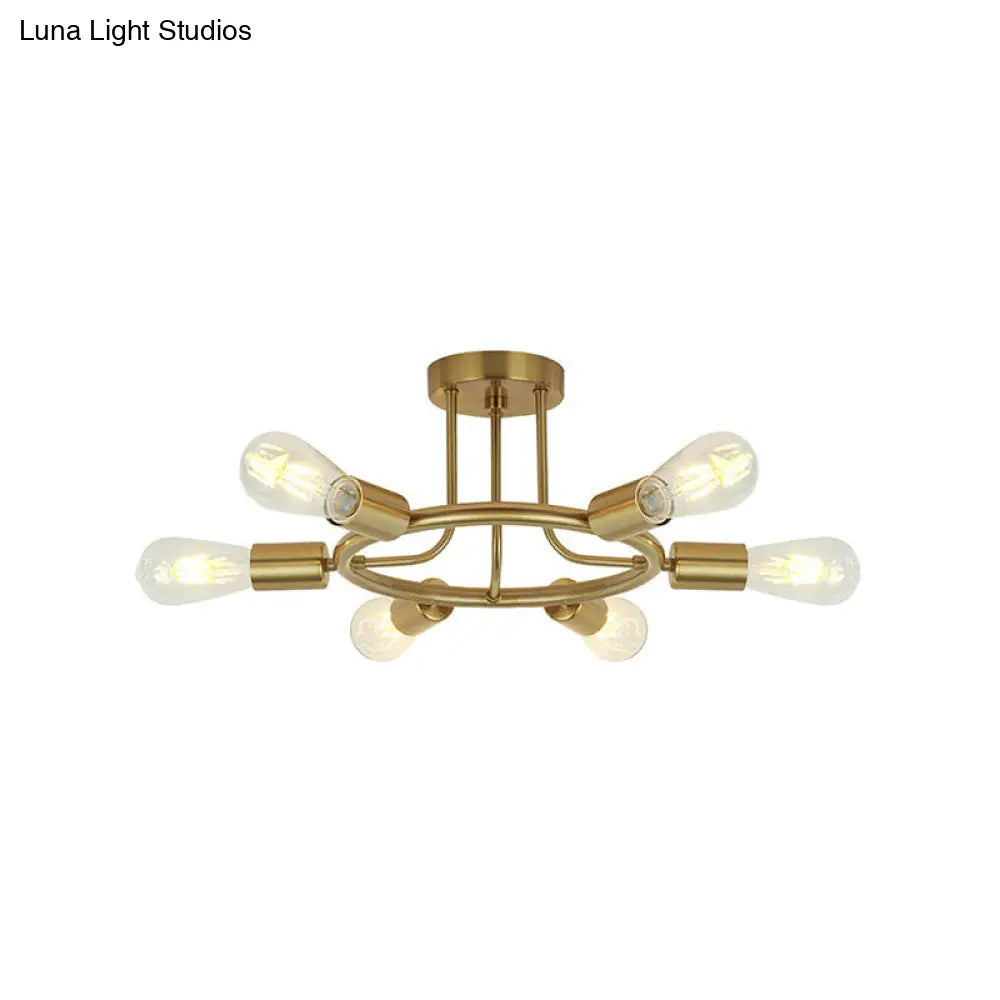 مصباح سقف نصف مسطح معدني من DecorBites™ Bare Bulb Mid Century - 6 رؤوس - لمسة نهائية من النحاس/الأسود