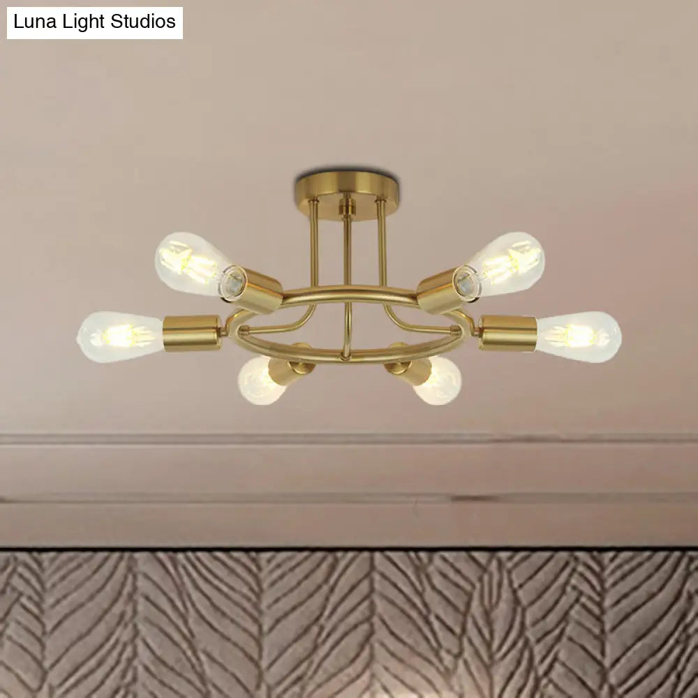 مصباح سقف نصف مسطح معدني من DecorBites™ Bare Bulb Mid Century - 6 رؤوس - لمسة نهائية من النحاس/الأسود