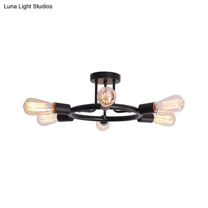 مصباح سقف نصف مسطح معدني من DecorBites™ Bare Bulb Mid Century - 6 رؤوس - لمسة نهائية من النحاس/الأسود