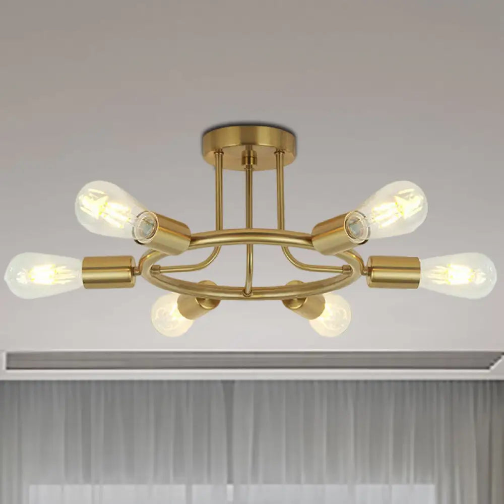 مصباح سقف نصف مسطح معدني من DecorBites™ Bare Bulb Mid Century - 6 رؤوس - لمسة نهائية من النحاس/الأسود