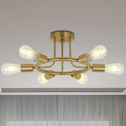 مصباح سقف نصف مسطح معدني من DecorBites™ Bare Bulb Mid Century - 6 رؤوس - لمسة نهائية من النحاس/الأسود