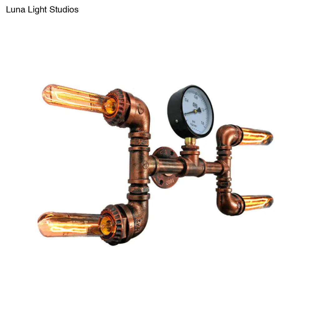 مصباح حائط ريفي من الحديد بمصباح عارٍ مع ديكور قياس - حامل نحاسي بأربعة مصابيح لغرفة الطعام