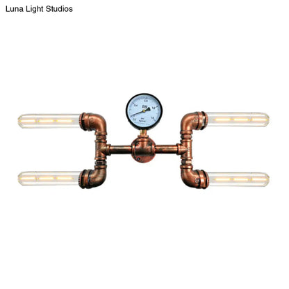 مصباح حائط ريفي من الحديد بمصباح عارٍ مع ديكور قياس - حامل نحاسي بأربعة مصابيح لغرفة الطعام