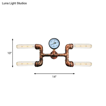 مصباح حائط ريفي من الحديد بمصباح عارٍ مع ديكور قياس - حامل نحاسي بأربعة مصابيح لغرفة الطعام