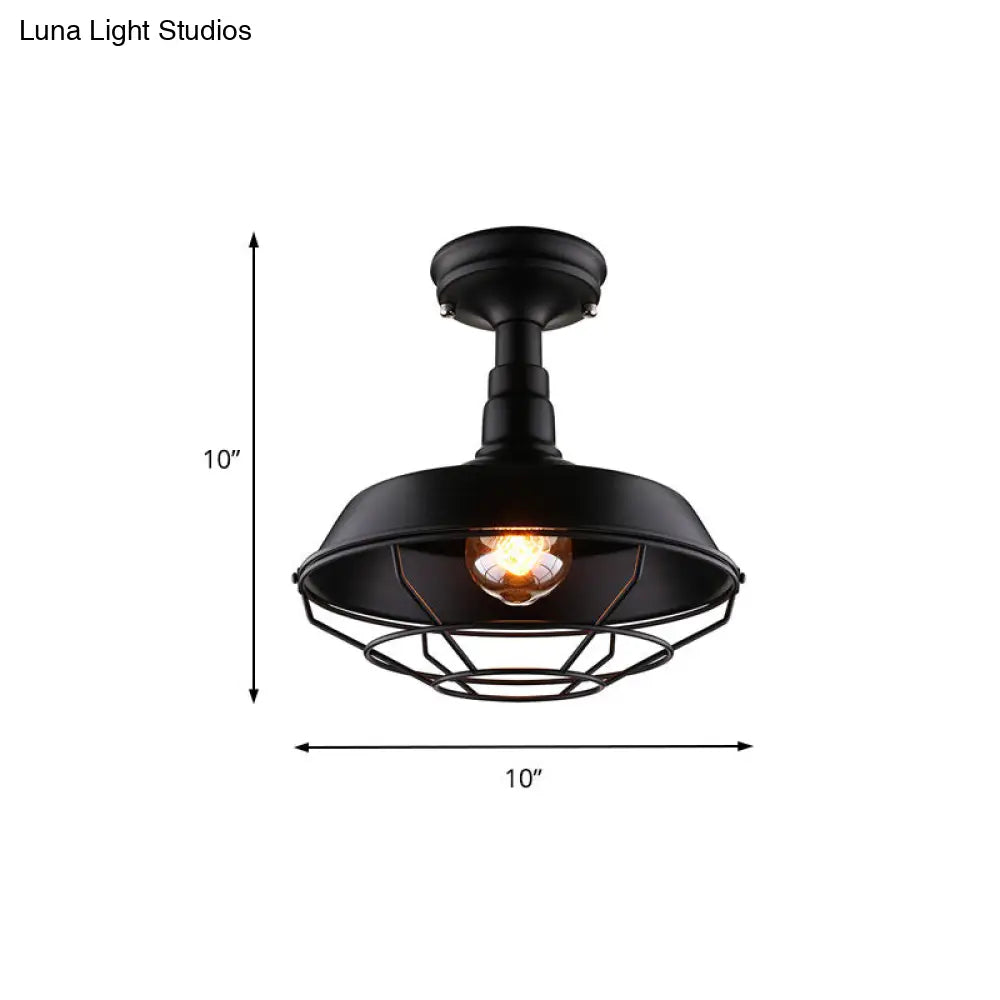 DecorBites™ DecorBites™ Barn Balcony Retro Style Semi Mount Lighting - 1 Bulb Black Ceiling Mounted Light (10"/14"/18")