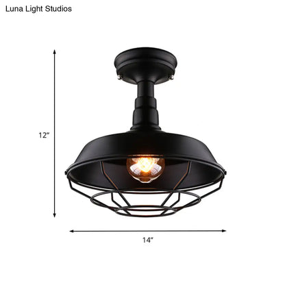 DecorBites™ DecorBites™ Barn Balcony Retro Style Semi Mount Lighting - 1 Bulb Black Ceiling Mounted Light (10"/14"/18")
