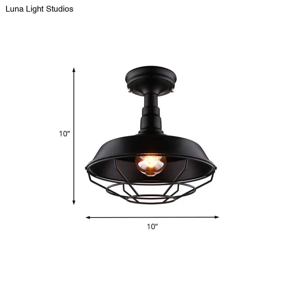DecorBites™ DecorBites™ Barn Balcony Retro Style Semi Mount Lighting - 1 Bulb Black Ceiling Mounted Light (10"/14"/18")