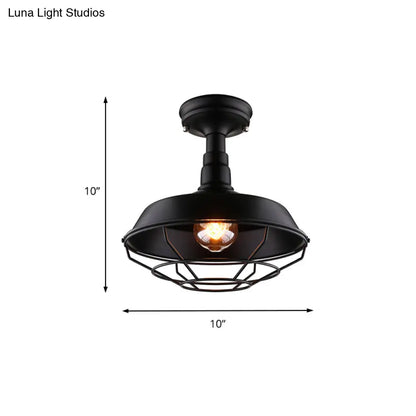 DecorBites™ DecorBites™ Barn Balcony Retro Style Semi Mount Lighting - 1 Bulb Black Ceiling Mounted Light (10"/14"/18")