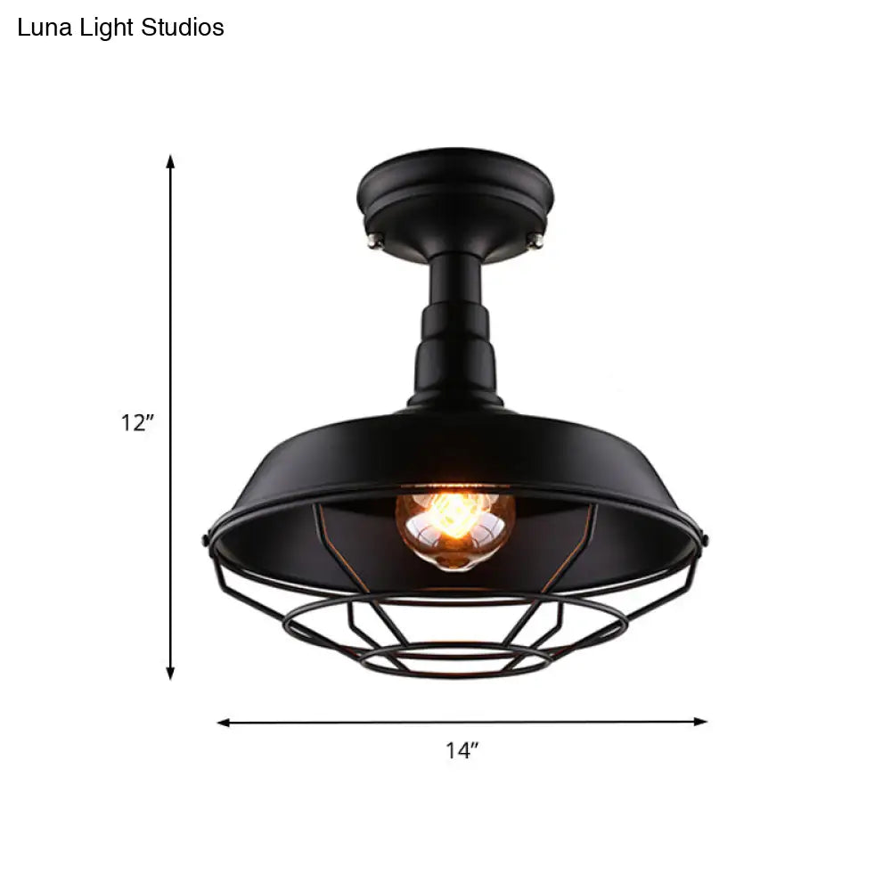 DecorBites™ DecorBites™ Barn Balcony Retro Style Semi Mount Lighting - 1 Bulb Black Ceiling Mounted Light (10"/14"/18")