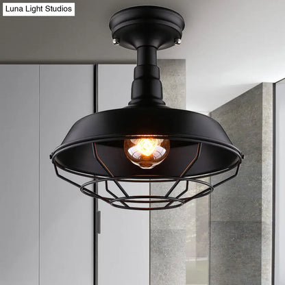 DecorBites™ DecorBites™ Barn Balcony Retro Style Semi Mount Lighting - 1 Bulb Black Ceiling Mounted Light (10"/14"/18")