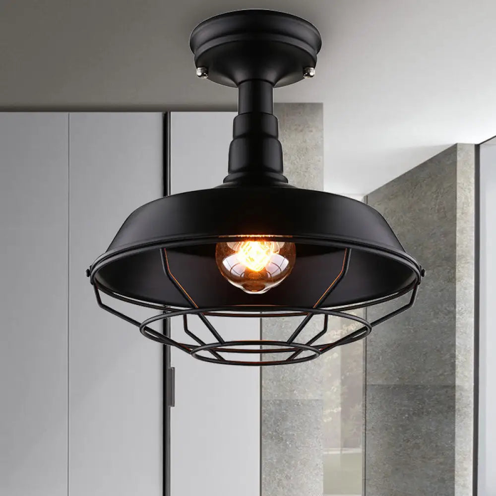 DecorBites™ DecorBites™ Barn Balcony Retro Style Semi Mount Lighting - 1 Bulb Black Ceiling Mounted Light (10"/14"/18")