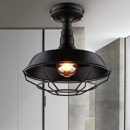 DecorBites™ DecorBites™ Barn Balcony Retro Style Semi Mount Lighting - 1 Bulb Black Ceiling Mounted Light (10"/14"/18")