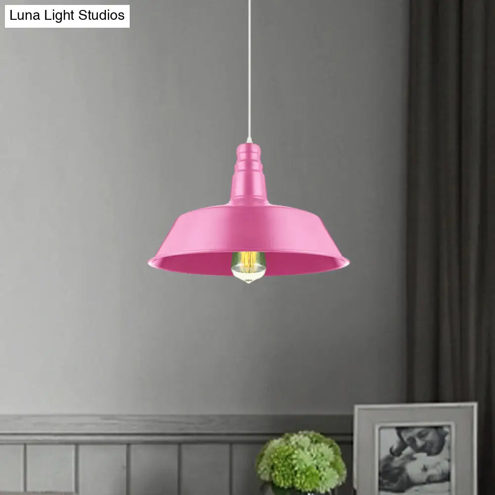 Barn Living Room Pendant Lighting - 10/14 Inch Wide Industrial Style Metal 1 Bulb Hanging Light (Pink/Yellow) with Adjustable Cord