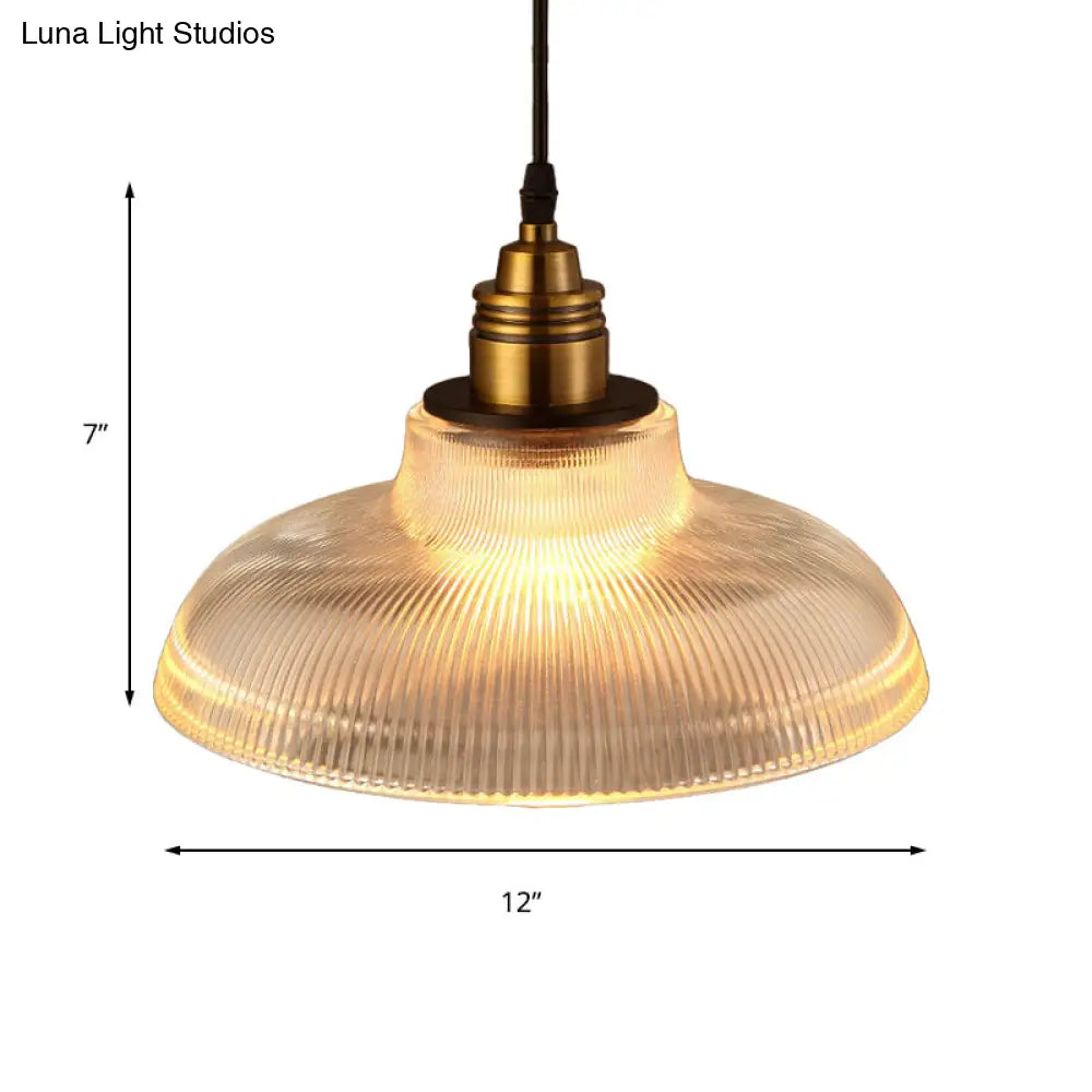 Barn Pendant Light - Industrial 1-Light Prismatic Glass Hanging Lamp in Clear (8"/10"/12" Wide)