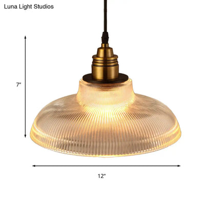 Barn Pendant Light - Industrial 1-Light Prismatic Glass Hanging Lamp in Clear (8"/10"/12" Wide)