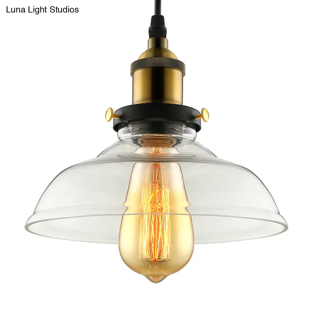 Barn Pendant Light - Industrial 1-Light Prismatic Glass Hanging Lamp in Clear (8"/10"/12" Wide)