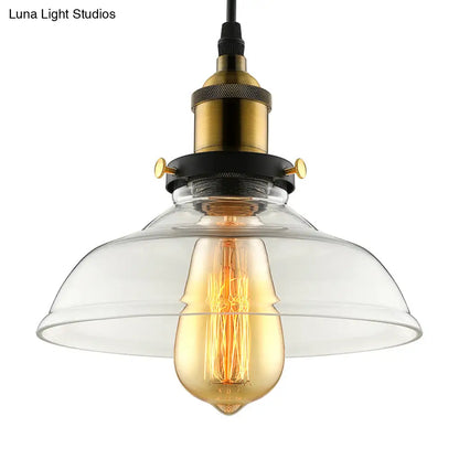 Barn Pendant Light - Industrial 1-Light Prismatic Glass Hanging Lamp in Clear (8"/10"/12" Wide)