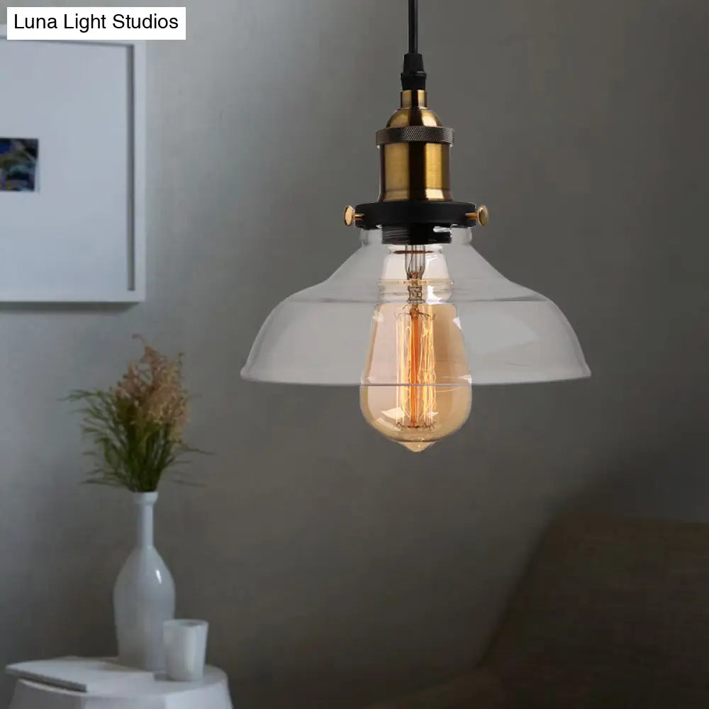 Barn Pendant Light - Industrial 1-Light Prismatic Glass Hanging Lamp in Clear (8"/10"/12" Wide)