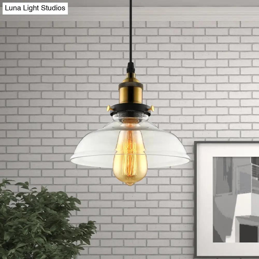 Barn Pendant Light - Industrial 1-Light Prismatic Glass Hanging Lamp in Clear (8"/10"/12" Wide)