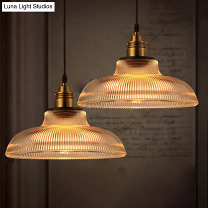 Barn Pendant Light - Industrial 1-Light Prismatic Glass Hanging Lamp in Clear (8"/10"/12" Wide)