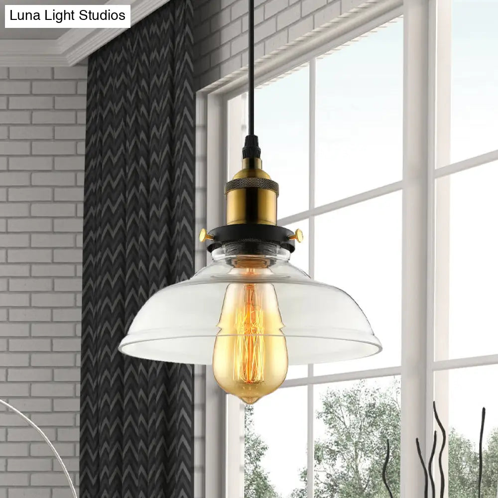 Barn Pendant Light - Industrial 1-Light Prismatic Glass Hanging Lamp in Clear (8"/10"/12" Wide)