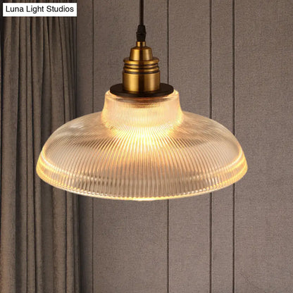 Barn Pendant Light - Industrial 1-Light Prismatic Glass Hanging Lamp in Clear (8"/10"/12" Wide)