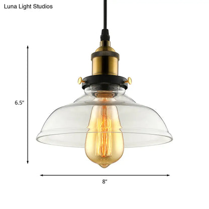 Barn Pendant Light - Industrial 1-Light Prismatic Glass Hanging Lamp in Clear (8"/10"/12" Wide)