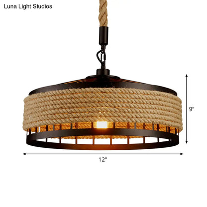 Lámpara colgante tipo jaula de cuerda estilo granero - Lodge Sushi House - Marrón - Ancho: 30,5/40,5/50 cm - 1 bombilla