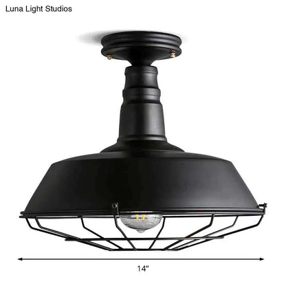 وحدة إضاءة صناعية سوداء معدنية شبه مستوية للحظيرة من DecorBites™ - عرض 10/14 بوصة