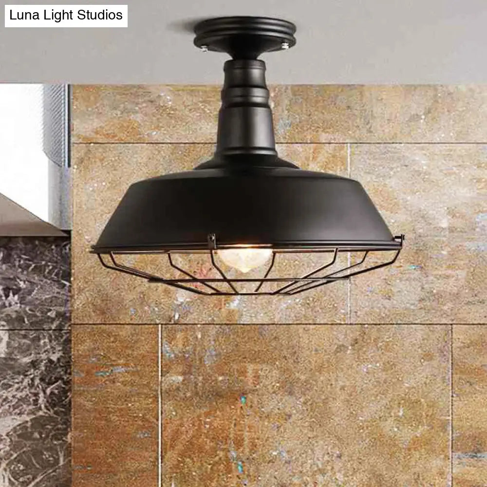 وحدة إضاءة صناعية سوداء معدنية شبه مستوية للحظيرة من DecorBites™ - عرض 10/14 بوصة