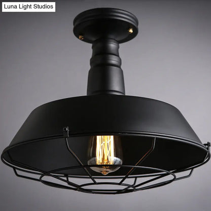 وحدة إضاءة صناعية سوداء معدنية شبه مستوية للحظيرة من DecorBites™ - عرض 10/14 بوصة